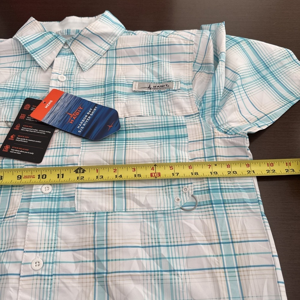 Habit Fishing Shirt Short Sleeve Plaid White Blue Vented Men's Size S NWT - Picture 4 of 10